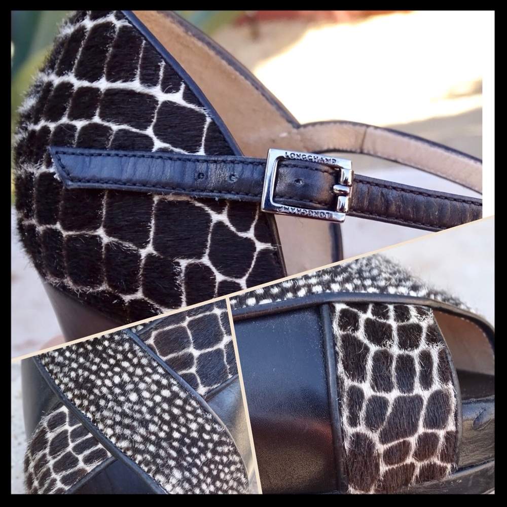 LONGCHAMP, Le Pliage, Calf Hair Peep Toe Platform Heels, Euro 40 / US 9 - Picture 6 of 11